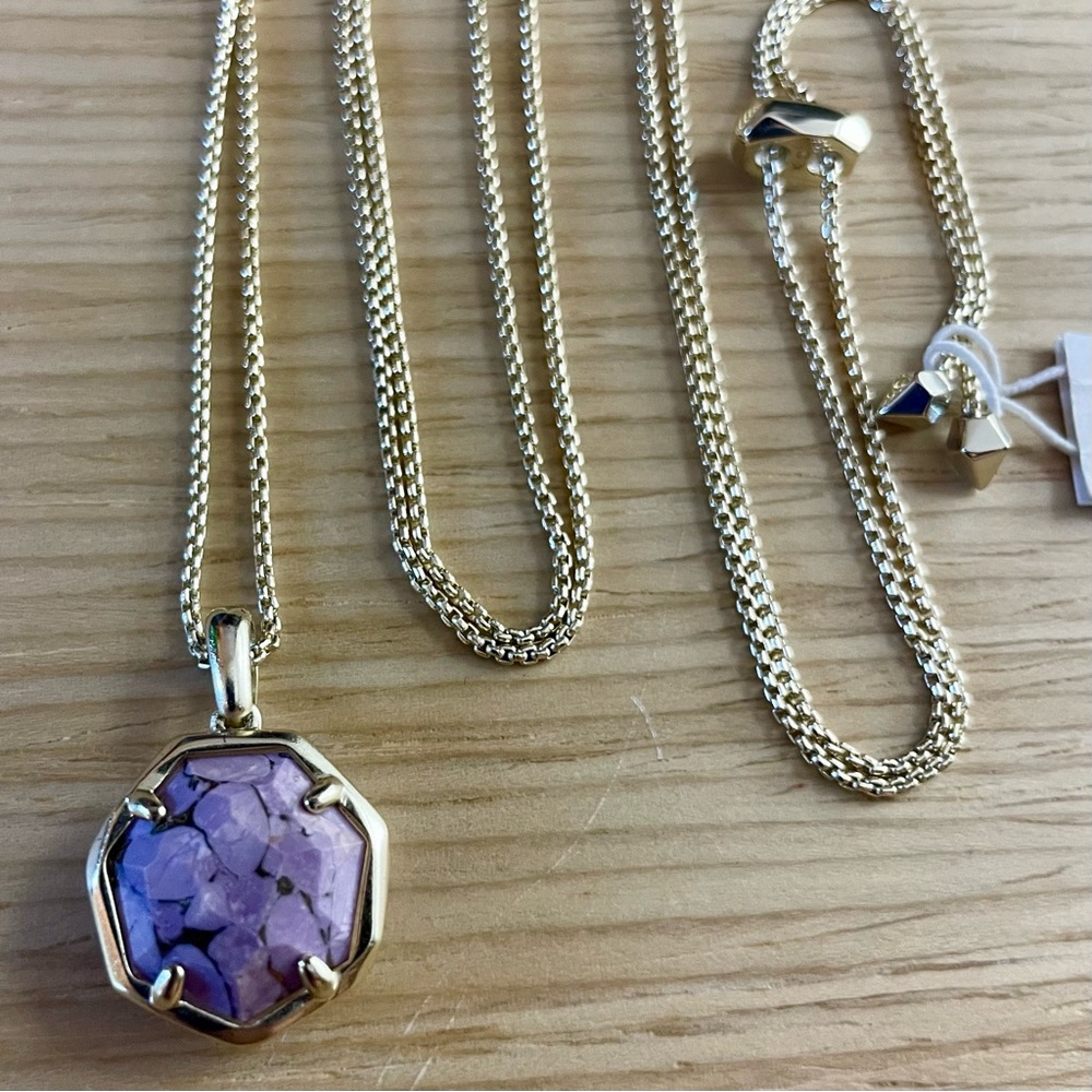 NWT Kendra Scott Bronze Veined Lilac Magnesite Gold Cynthia Necklace.